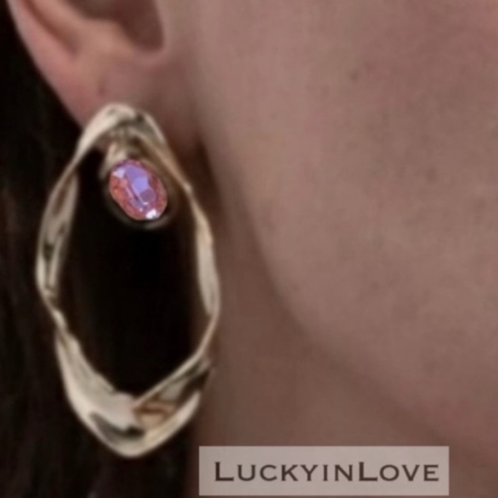 New ALEXIS BITTAR Crumpled Orbiting Swinging Door Knocker Gold Drop Earrings - Picture 9 of 11